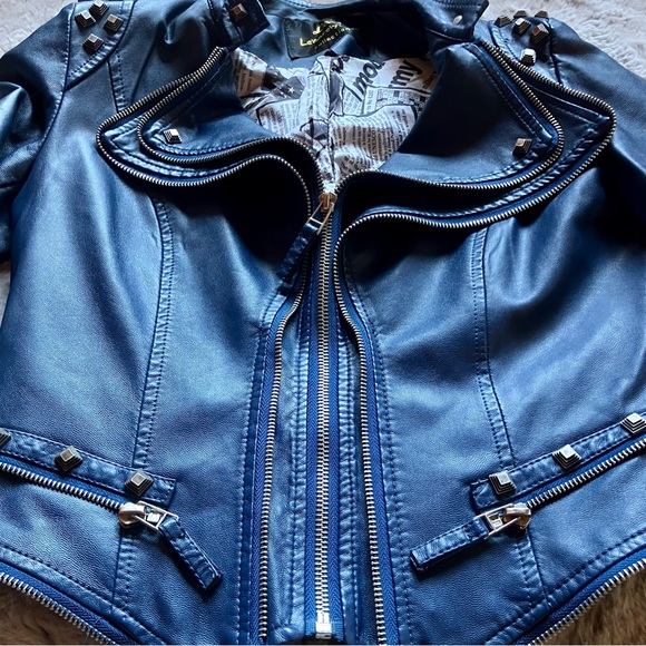 Leisurely Life Navy blue bikercore Moto jacket, spikes and zips, never worn. - Picture 8 of 15
